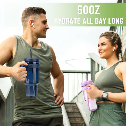 50 oz Clear Tumblers with Lid and Straw | Tritan Plastic, Leak-Proof BPA-Free Water Bottle with Time Marker, Reusable Cup for Iced Coffee, Tea, Juice, Boba, Smoothies