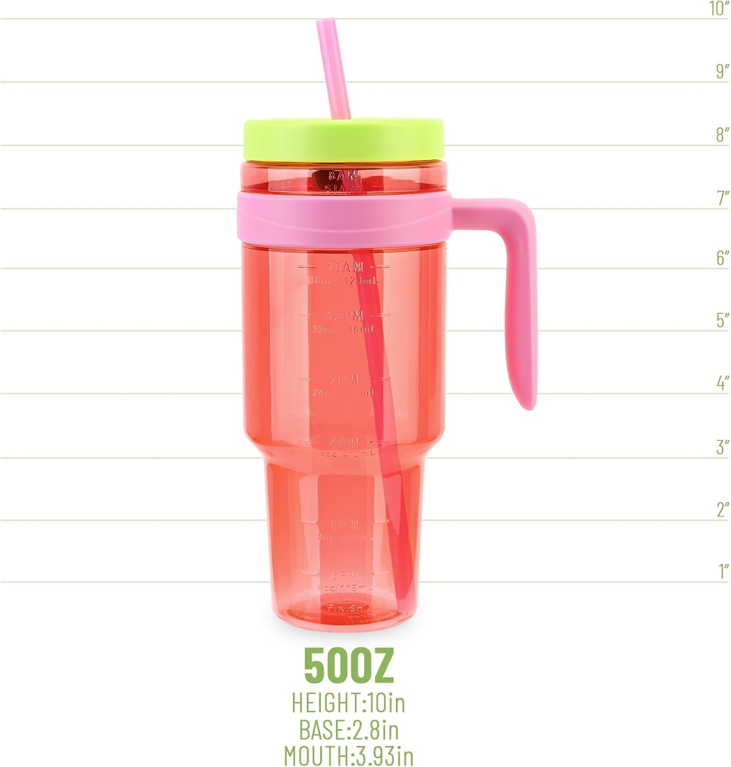 50 oz Clear Tumblers with Lid and Straw | Tritan Plastic, Leak-Proof BPA-Free Water Bottle with Time Marker, Reusable Cup for Iced Coffee, Tea, Juice, Boba, Smoothies