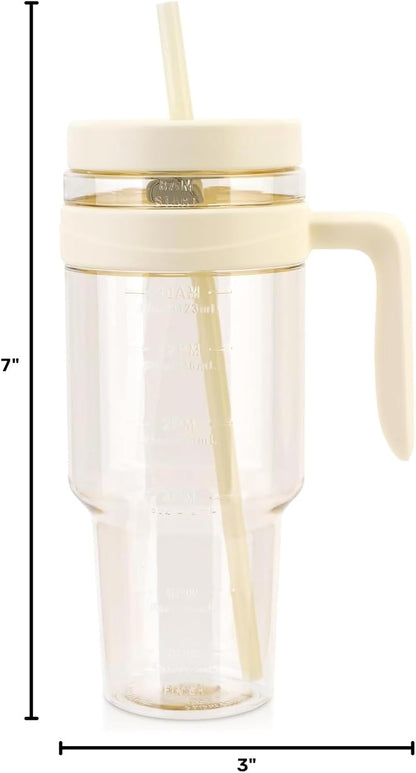 50 oz Clear Tumblers with Lid and Straw | Tritan Plastic, Leak-Proof BPA-Free Water Bottle with Time Marker, Reusable Cup for Iced Coffee, Tea, Juice, Boba, Smoothies