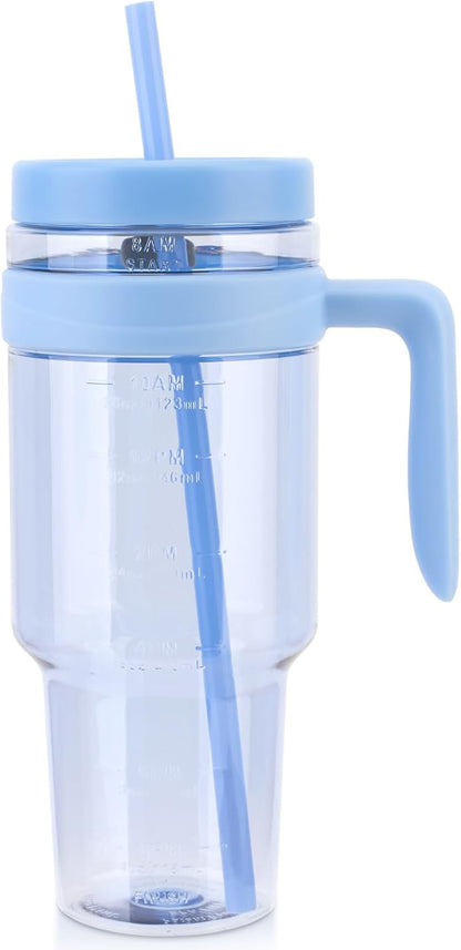 50 oz Clear Tumblers with Lid and Straw | Tritan Plastic, Leak-Proof BPA-Free Water Bottle with Time Marker, Reusable Cup for Iced Coffee, Tea, Juice, Boba, Smoothies