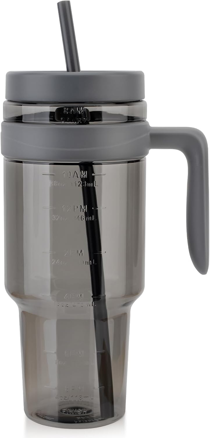 50 oz Clear Tumblers with Lid and Straw | Tritan Plastic, Leak-Proof BPA-Free Water Bottle with Time Marker, Reusable Cup for Iced Coffee, Tea, Juice, Boba, Smoothies