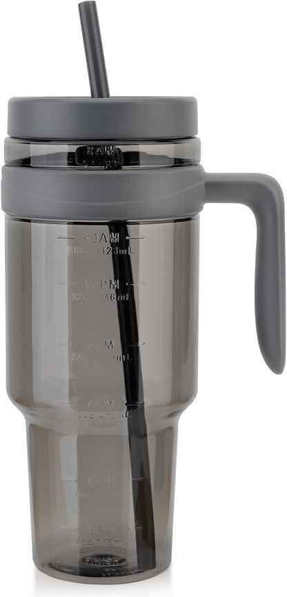 50 oz Clear Tumblers with Lid and Straw | Tritan Plastic, Leak-Proof BPA-Free Water Bottle with Time Marker, Reusable Cup for Iced Coffee, Tea, Juice, Boba, Smoothies