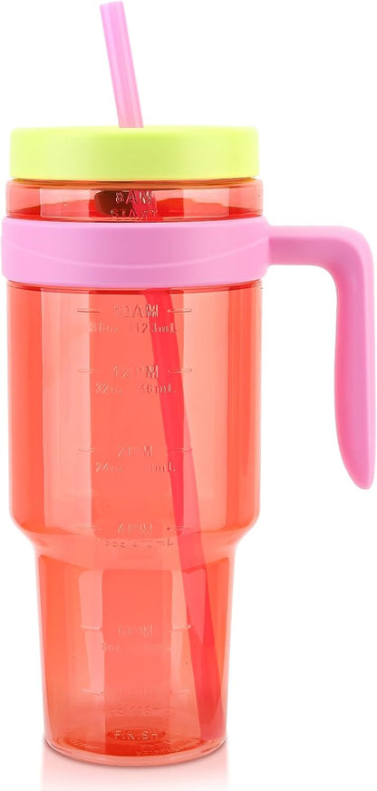 50 oz Clear Tumblers with Lid and Straw | Tritan Plastic, Leak-Proof BPA-Free Water Bottle with Time Marker, Reusable Cup for Iced Coffee, Tea, Juice, Boba, Smoothies