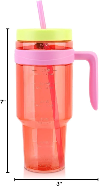 50 oz Clear Tumblers with Lid and Straw | Tritan Plastic, Leak-Proof BPA-Free Water Bottle with Time Marker, Reusable Cup for Iced Coffee, Tea, Juice, Boba, Smoothies