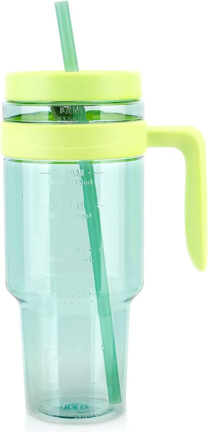 50 oz Clear Tumblers with Lid and Straw | Tritan Plastic, Leak-Proof BPA-Free Water Bottle with Time Marker, Reusable Cup for Iced Coffee, Tea, Juice, Boba, Smoothies