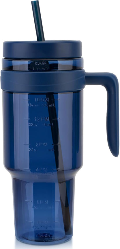 50 oz Clear Tumblers with Lid and Straw | Tritan Plastic, Leak-Proof BPA-Free Water Bottle with Time Marker, Reusable Cup for Iced Coffee, Tea, Juice, Boba, Smoothies