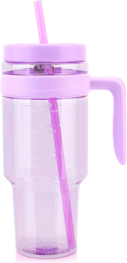 50 oz Clear Tumblers with Lid and Straw | Tritan Plastic, Leak-Proof BPA-Free Water Bottle with Time Marker, Reusable Cup for Iced Coffee, Tea, Juice, Boba, Smoothies