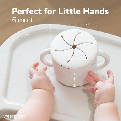 Snack Containers, Food Grade Silicone Cups, Spill-Proof Tops For Toddlers and Babies, Premium Hard Plastic Travel Lids, Dishwasher Safe, Set of 2 Snack Catchers