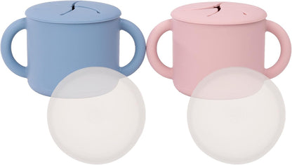 Snack Containers, Food Grade Silicone Cups, Spill-Proof Tops For Toddlers and Babies, Premium Hard Plastic Travel Lids, Dishwasher Safe, Set of 2 Snack Catchers