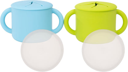 Snack Containers, Food Grade Silicone Cups, Spill-Proof Tops For Toddlers and Babies, Premium Hard Plastic Travel Lids, Dishwasher Safe, Set of 2 Snack Catchers
