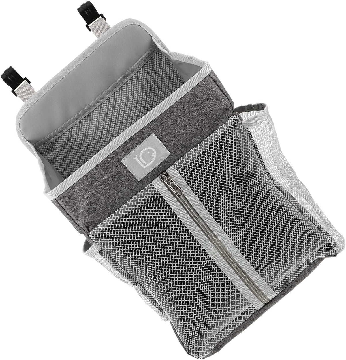 Hanging Nursery Organizer Bedside Storage Bag Diaper Caddy Tote with Multiple Pockets Gray Fabric for Crib Changing Table Essentials
