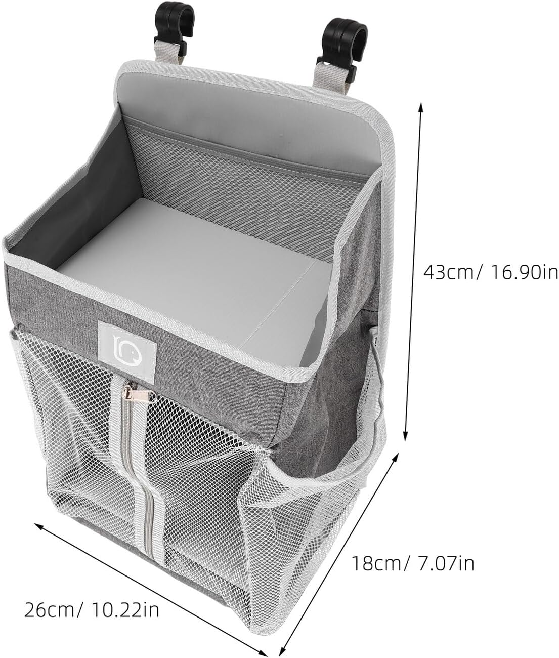 Hanging Nursery Organizer Bedside Storage Bag Diaper Caddy Tote with Multiple Pockets Gray Fabric for Crib Changing Table Essentials