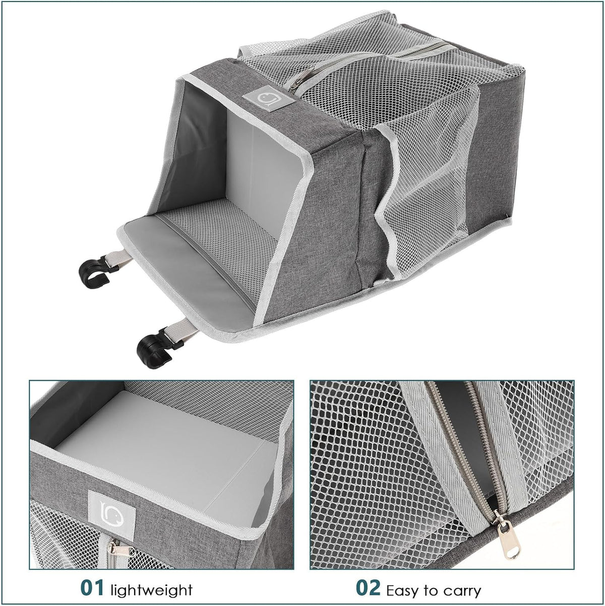 Hanging Nursery Organizer Bedside Storage Bag Diaper Caddy Tote with Multiple Pockets Gray Fabric for Crib Changing Table Essentials