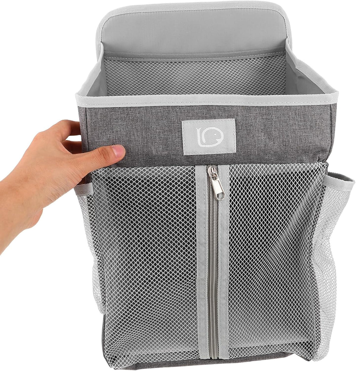 Hanging Nursery Organizer Bedside Storage Bag Diaper Caddy Tote with Multiple Pockets Gray Fabric for Crib Changing Table Essentials
