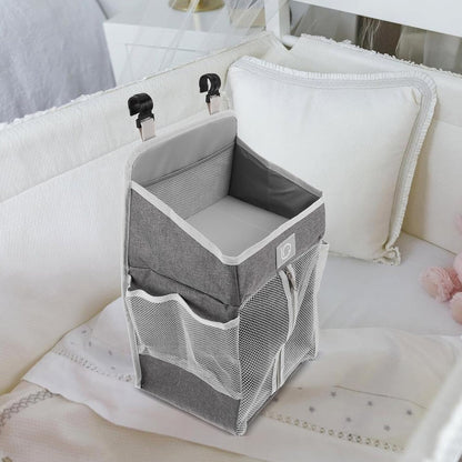 Hanging Nursery Organizer Bedside Storage Bag Diaper Caddy Tote with Multiple Pockets Gray Fabric for Crib Changing Table Essentials