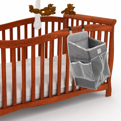 Hanging Nursery Organizer Bedside Storage Bag Diaper Caddy Tote with Multiple Pockets Gray Fabric for Crib Changing Table Essentials