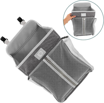 Hanging Nursery Organizer Bedside Storage Bag Diaper Caddy Tote with Multiple Pockets Gray Fabric for Crib Changing Table Essentials