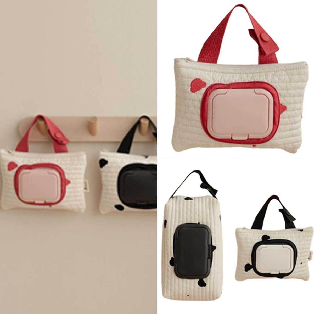 Embroidered Bear Stroller Wet Wipe Pouches Portable Baby Wipe Holder Embroidery Baby Wipes Storage Bag for Travel