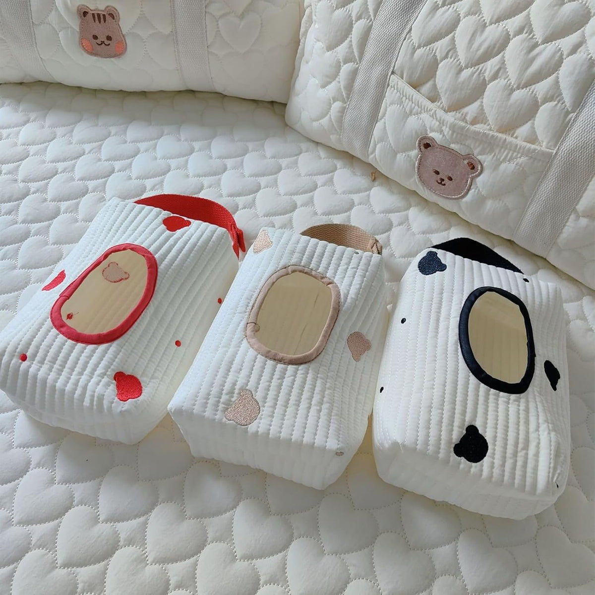 Embroidered Bear Stroller Wet Wipe Pouches Portable Baby Wipe Holder Embroidery Baby Wipes Storage Bag for Travel