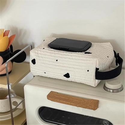 Embroidered Bear Stroller Wet Wipe Pouches Portable Baby Wipe Holder Embroidery Baby Wipes Storage Bag for Travel