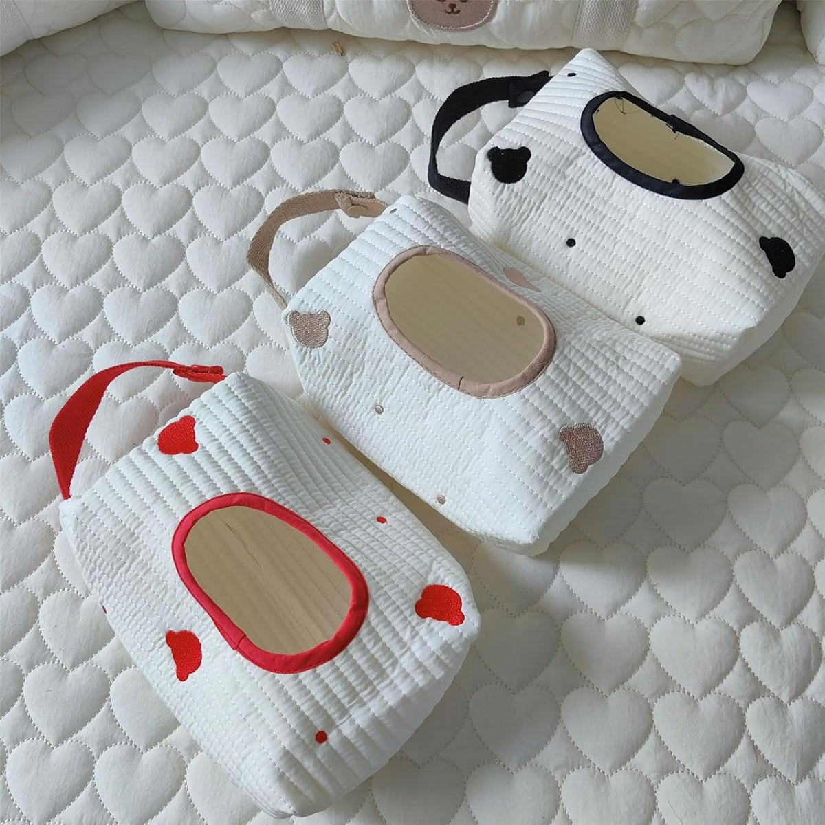 Embroidered Bear Stroller Wet Wipe Pouches Portable Baby Wipe Holder Embroidery Baby Wipes Storage Bag for Travel