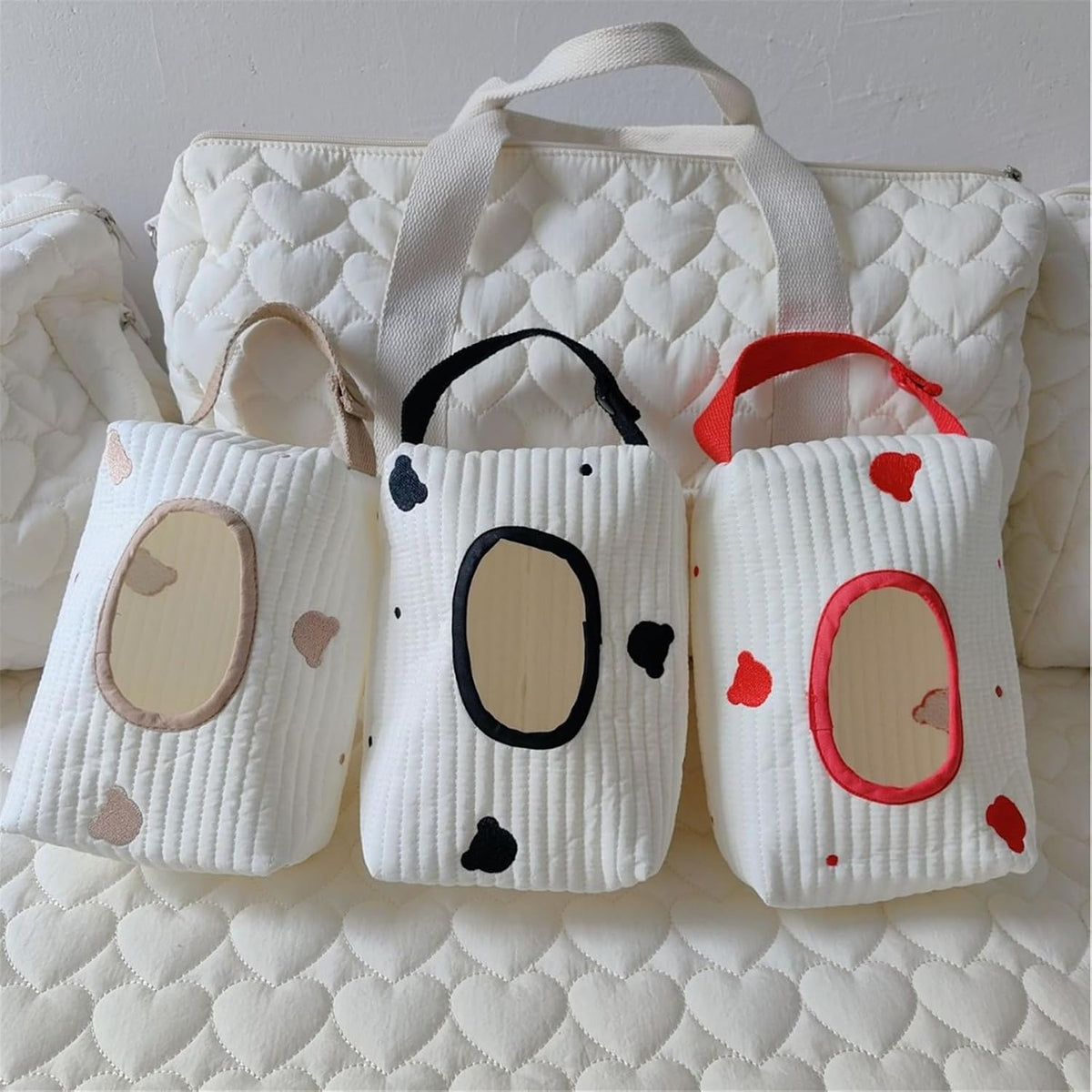 Embroidered Bear Stroller Wet Wipe Pouches Portable Baby Wipe Holder Embroidery Baby Wipes Storage Bag for Travel