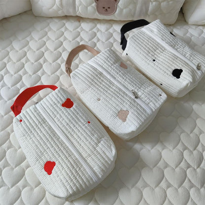 Embroidered Bear Stroller Wet Wipe Pouches Portable Baby Wipe Holder Embroidery Baby Wipes Storage Bag for Travel