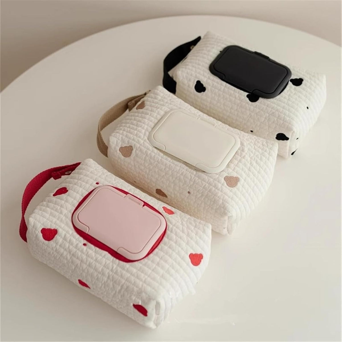Embroidered Bear Stroller Wet Wipe Pouches Portable Baby Wipe Holder Embroidery Baby Wipes Storage Bag for Travel