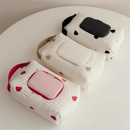 Embroidered Bear Stroller Wet Wipe Pouches Portable Baby Wipe Holder Embroidery Baby Wipes Storage Bag for Travel