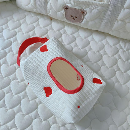 Embroidered Bear Stroller Wet Wipe Pouches Portable Baby Wipe Holder Embroidery Baby Wipes Storage Bag for Travel