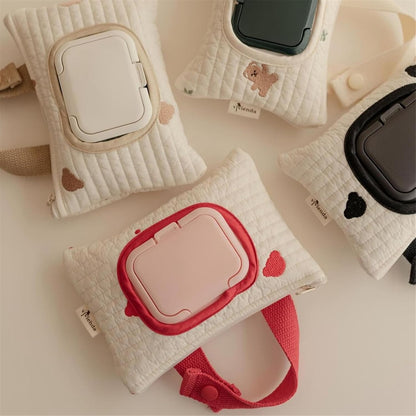 Embroidered Bear Stroller Wet Wipe Pouches Portable Baby Wipe Holder Embroidery Baby Wipes Storage Bag for Travel