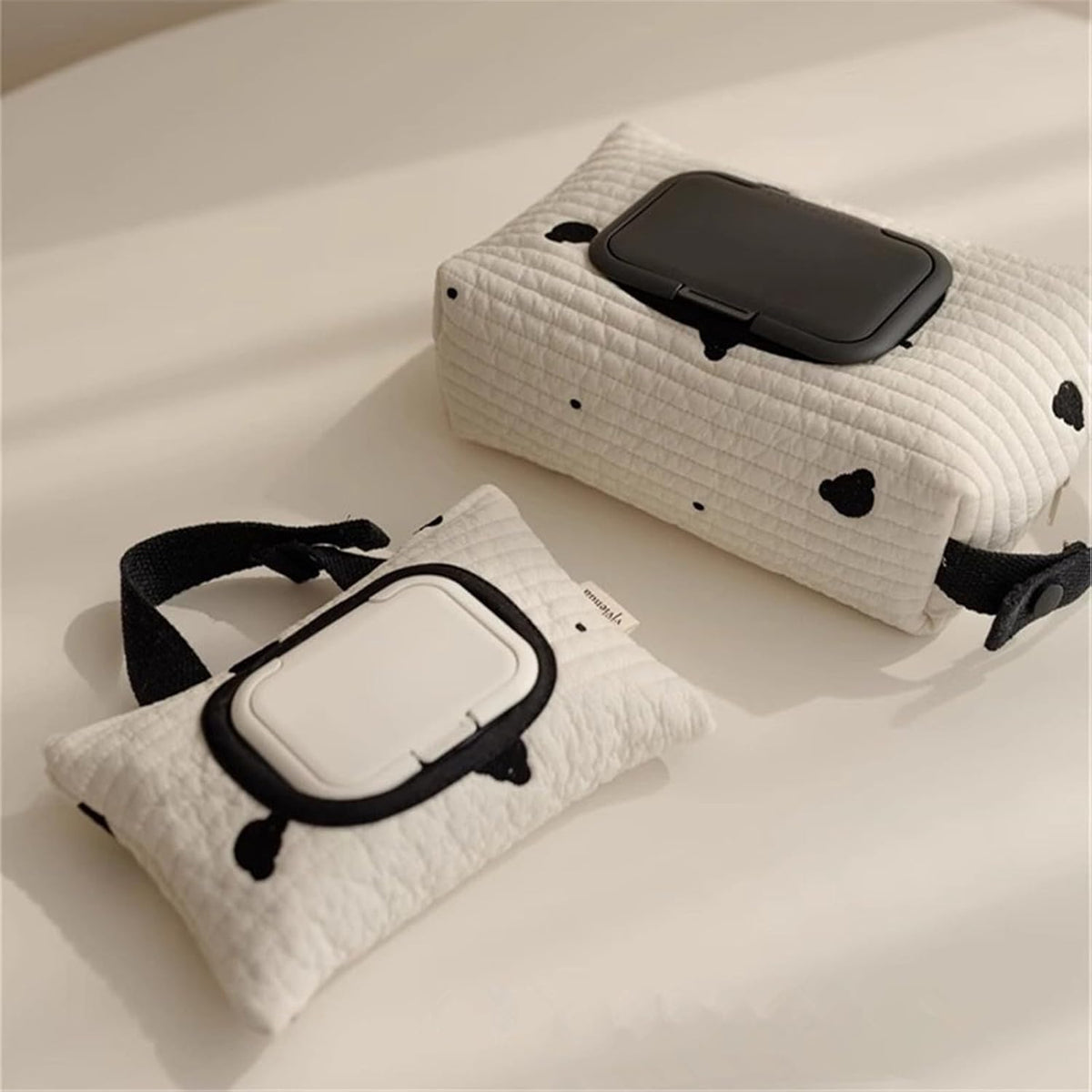 Embroidered Bear Stroller Wet Wipe Pouches Portable Baby Wipe Holder Embroidery Baby Wipes Storage Bag for Travel