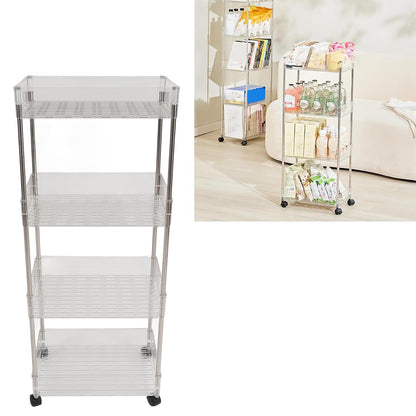 Baby Diaper Organizer, Large Capacity 4 Layer Transparent Storage Rack Changing Table Cart, Movable Storage Cart with Wheels for Newborn Nursing Station