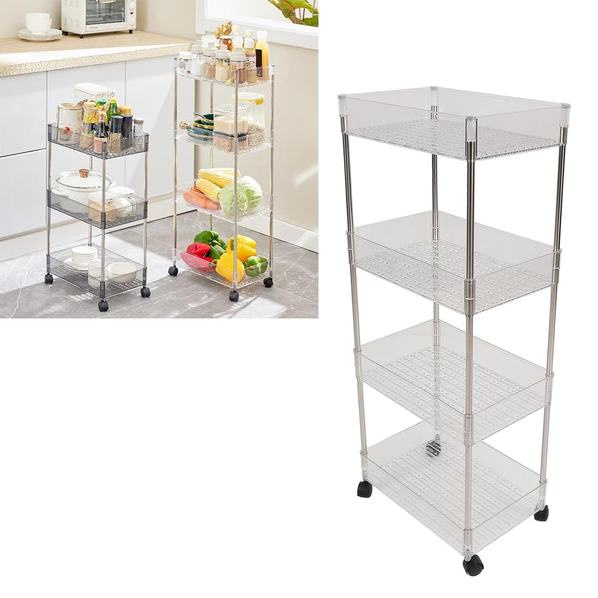 Baby Diaper Organizer, Large Capacity 4 Layer Transparent Storage Rack Changing Table Cart, Movable Storage Cart with Wheels for Newborn Nursing Station