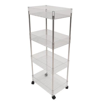 Baby Diaper Organizer, Large Capacity 4 Layer Transparent Storage Rack Changing Table Cart, Movable Storage Cart with Wheels for Newborn Nursing Station