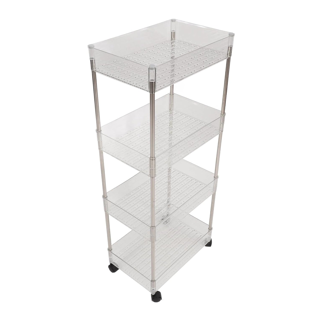 Baby Diaper Organizer, Large Capacity 4 Layer Transparent Storage Rack Changing Table Cart, Movable Storage Cart with Wheels for Newborn Nursing Station