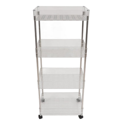 Baby Diaper Organizer, Large Capacity 4 Layer Transparent Storage Rack Changing Table Cart, Movable Storage Cart with Wheels for Newborn Nursing Station
