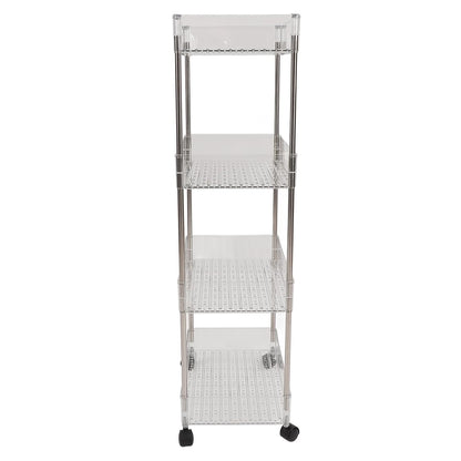 Baby Diaper Organizer, Large Capacity 4 Layer Transparent Storage Rack Changing Table Cart, Movable Storage Cart with Wheels for Newborn Nursing Station