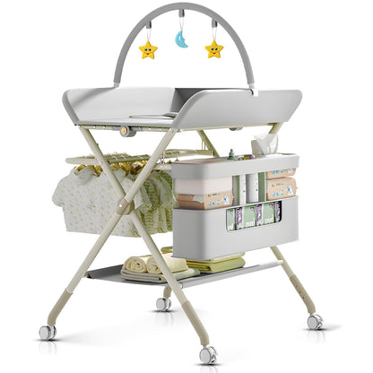 Changing Table, Portable Baby Changing Table with Wheels, Upgraded Foldable Diaper Changing Station with 5-Level Adjustable Height & Large Nursery Organizer Storage for Newborn Infant (Green)