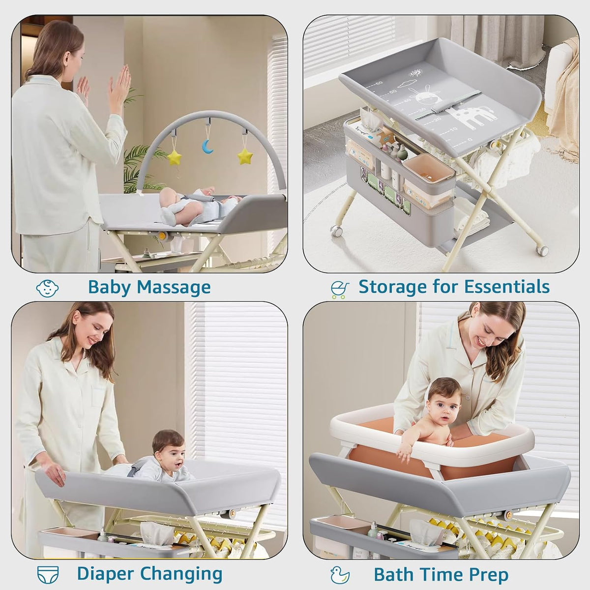 Changing Table, Portable Baby Changing Table with Wheels, Upgraded Foldable Diaper Changing Station with 5-Level Adjustable Height & Large Nursery Organizer Storage for Newborn Infant (Green)