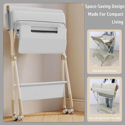 Changing Table, Portable Baby Changing Table with Wheels, Upgraded Foldable Diaper Changing Station with 5-Level Adjustable Height & Large Nursery Organizer Storage for Newborn Infant (Green)