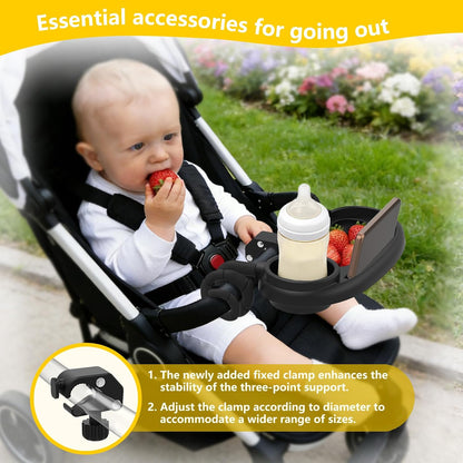 Universal Stroller Snack Tray with Cup Holder, Secure 3-Point Lock Design, Flexible Silicone Grips & Removable Snack Surface for Toddler Drinks, Snacks and Bottles