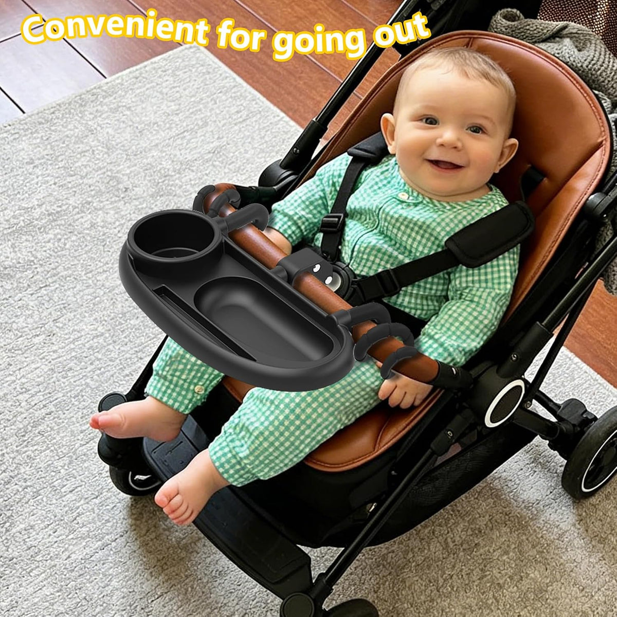 Universal Stroller Snack Tray with Cup Holder, Secure 3-Point Lock Design, Flexible Silicone Grips & Removable Snack Surface for Toddler Drinks, Snacks and Bottles