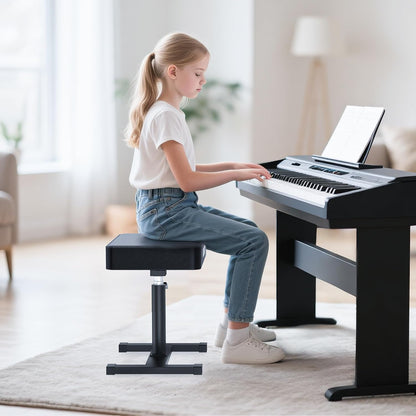 Hydraulic Piano Bench Adjustable Stool, Heavy Duty Music Keyboard Bench Seat for Piano Keyboard Stand with Black Padded Cushion for Musicians Piano Stool Chair Automatic Height Adjustment