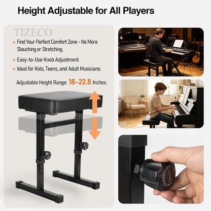 Hydraulic Piano Bench Adjustable Stool, Heavy Duty Music Keyboard Bench Seat for Piano Keyboard Stand with Black Padded Cushion for Musicians Piano Stool Chair Automatic Height Adjustment