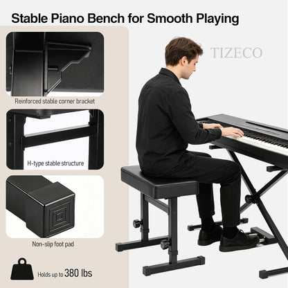 Hydraulic Piano Bench Adjustable Stool, Heavy Duty Music Keyboard Bench Seat for Piano Keyboard Stand with Black Padded Cushion for Musicians Piano Stool Chair Automatic Height Adjustment