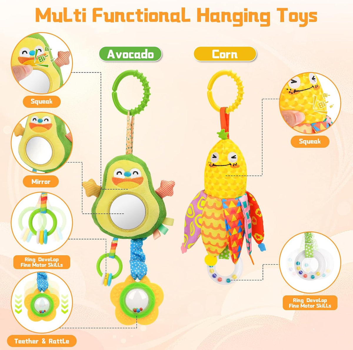 Carseat Toys Hanging for 0-6 Months Baby Stroller Hanging Toy for Sensory