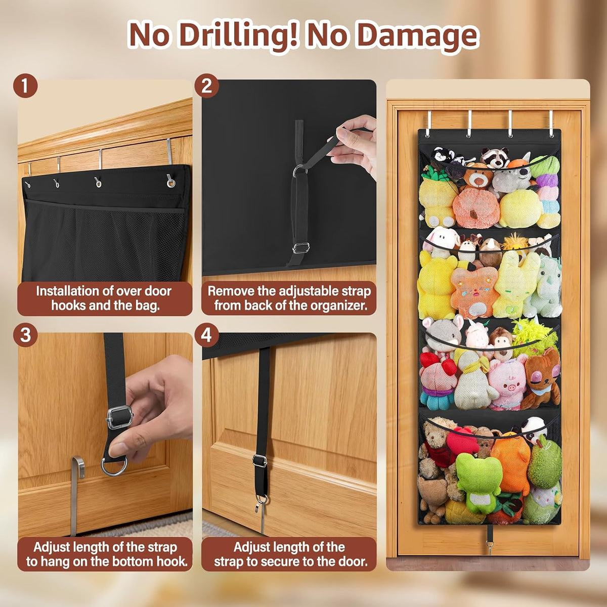 Over Door Stuffed Animal Storage, Hanging Plush Toy Organizer Holder