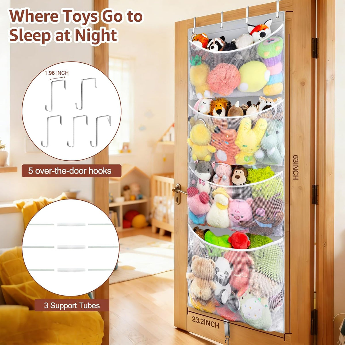 Over Door Stuffed Animal Storage, Hanging Plush Toy Organizer Holder
