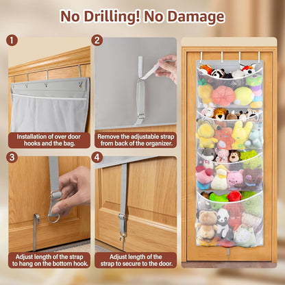 Over Door Stuffed Animal Storage, Hanging Plush Toy Organizer Holder
